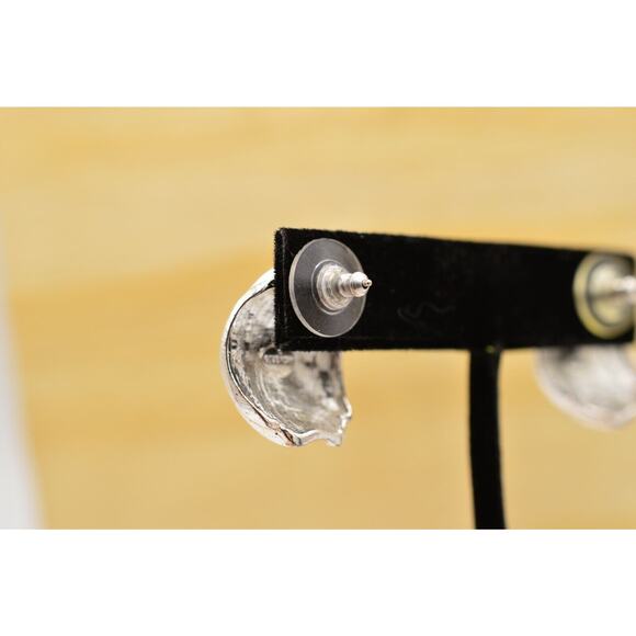 Givenchy Vintage Earrings Silver Drop Metallic Shiny Textured Signed 1980s BinZ - Picture 8 of 10